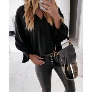 NWT VICI Kristin Plain Standing Collar Ruffles Blouse Shirt XL